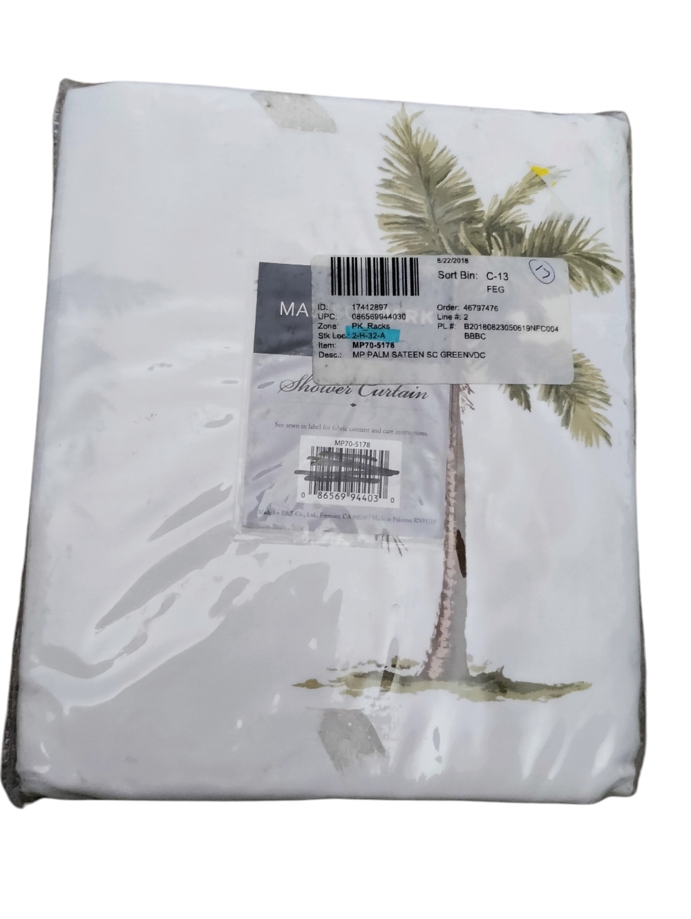 Madison Park Palm Print Sateen Shower Curtain Tropical